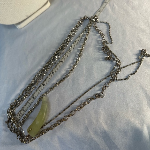 Silvertone multi chain necklace with light green horn dangle - Picture 5 of 8